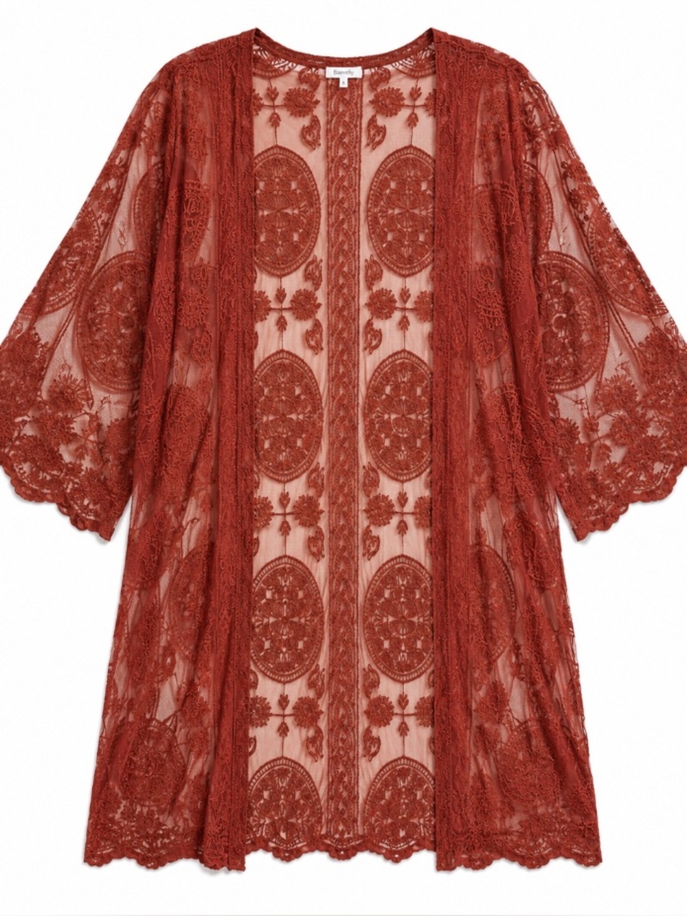 Baevely • Boho • Lace • Oversized • Kimono Cardigan • Duster- Dark Rust Red